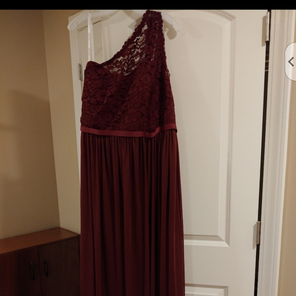 "Wine" David's Bridal off the shoulder dress